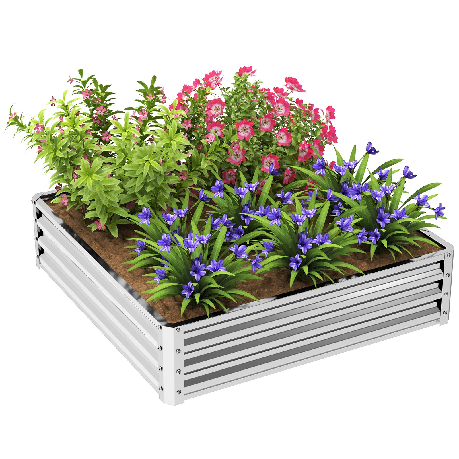 Outsunny Raised Garden Bed Metal Patio Backyard Flower Planter, Silver Tone