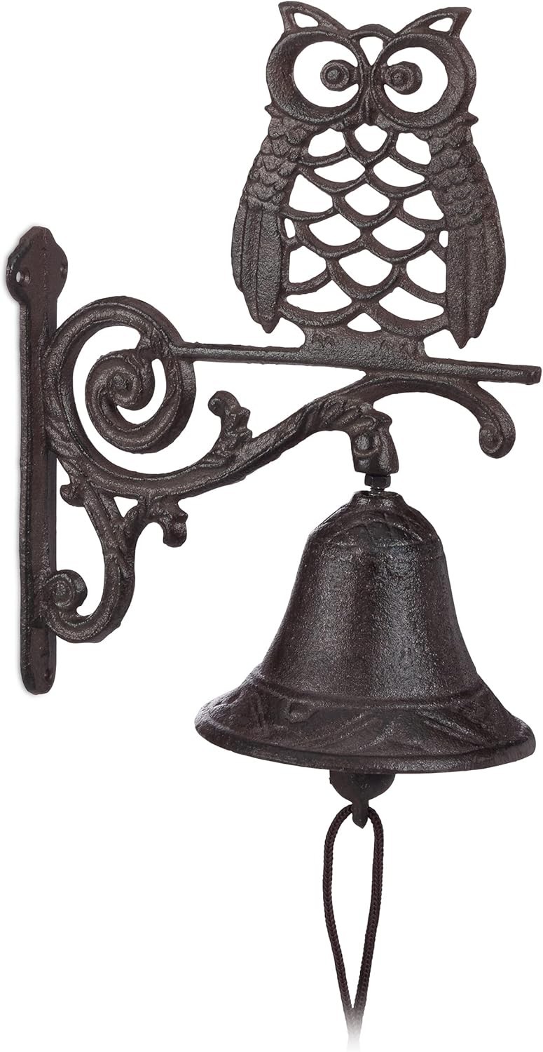 Relaxdays Cast Iron Door Bell Owl, Antique, Country House Style, Bird, Weatherp