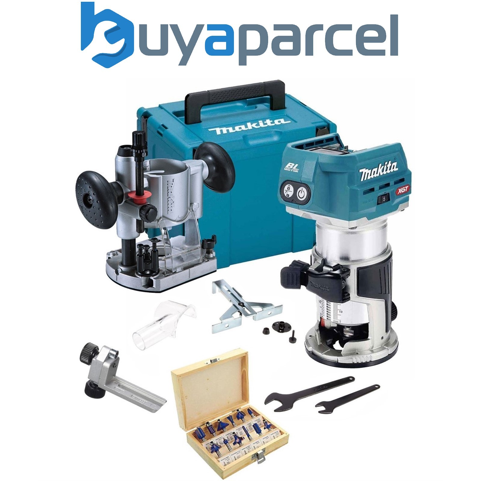 Makita RT001GZ21 40v XGT Brushless Cordless 1/4" Router + Plunge Base + 12PC Set