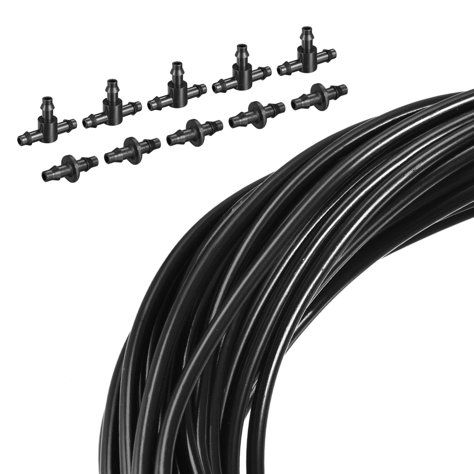 Drip Irrigation Tubing 4mm Inner Dia 30M Long w 20pcs Irrigation Parts Black