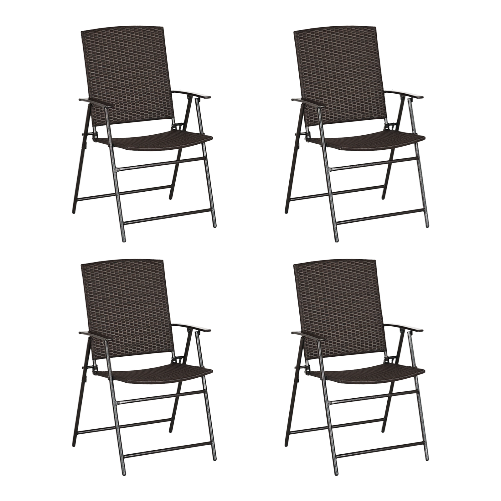 Outsunny 4pcs Rattan Chair Foldable Garden Furniture w/ Armrest Brown