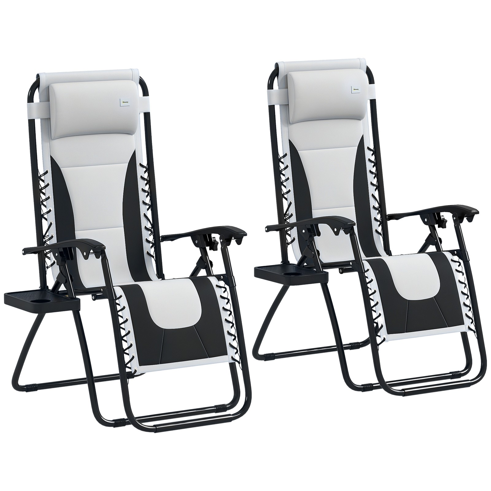 Outsunny 2 Pcs Zero Gravity Lounger Folding Recliner Chair w/ Cup Holder