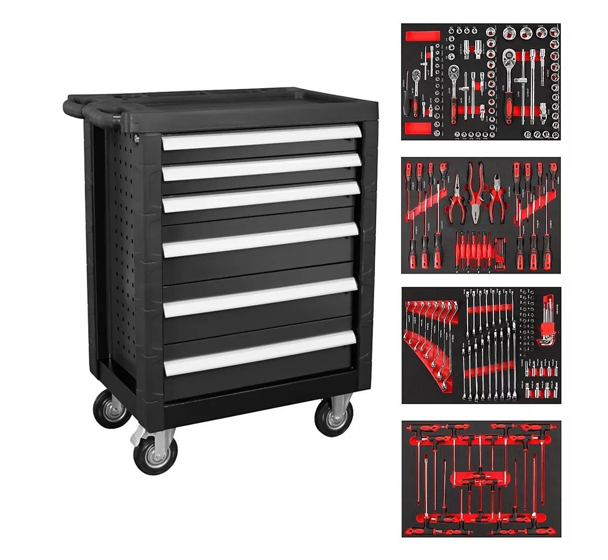 New State 6 Drawer Tool Cabinet Storage Box Garage Ball Bearing 188pc Tool Kit