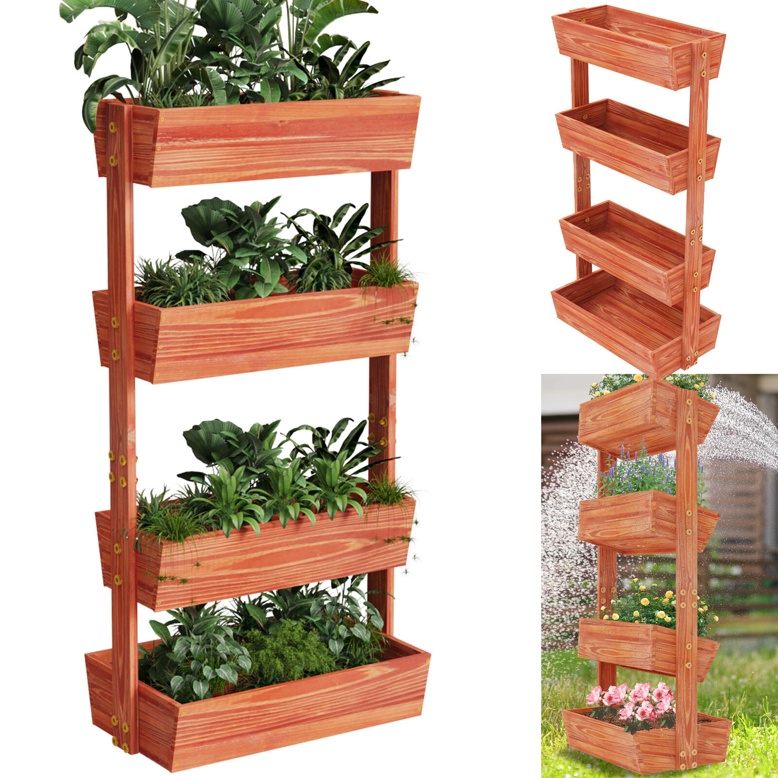 4 Container Boxes Raised Garden Bed Vertical Garden Elevated Planter Flower Herb