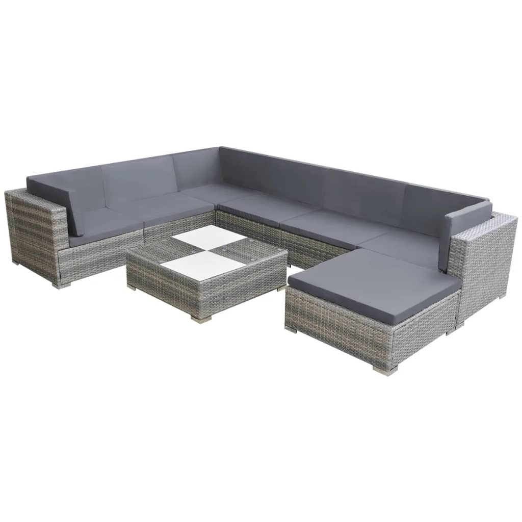 Garden Lounge Set 8 Piece with Cushions Poly Rattan Grey Chaise vidaXL