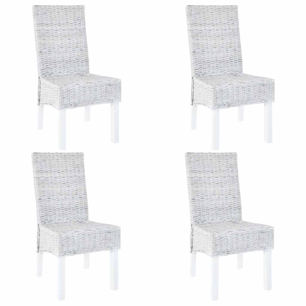 4x Dining Chairs Kubu Rattan and Mango Wood White Kitchen Seat vidaXL