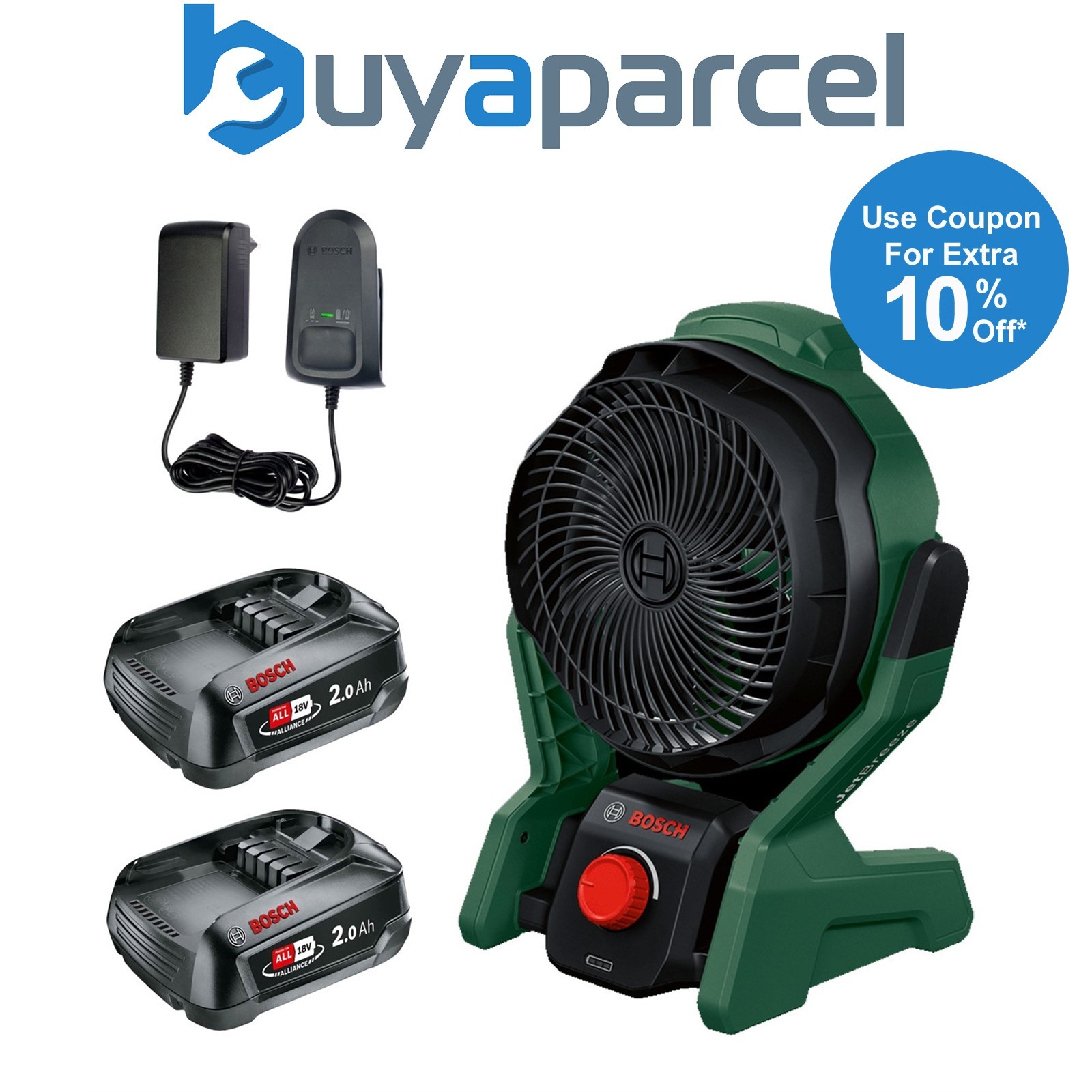 Bosch UniversalFan 18v 18V-1000 Cordless Cooling Workshop Fan 2 x 2.0Ah Battery