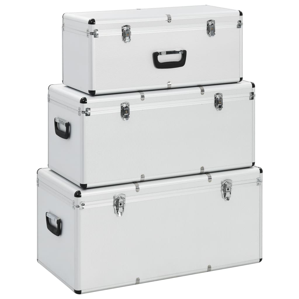 Storage Cases 3 Piece Heavy Duty Lockable Silver Aluminium Organiser vidaXL