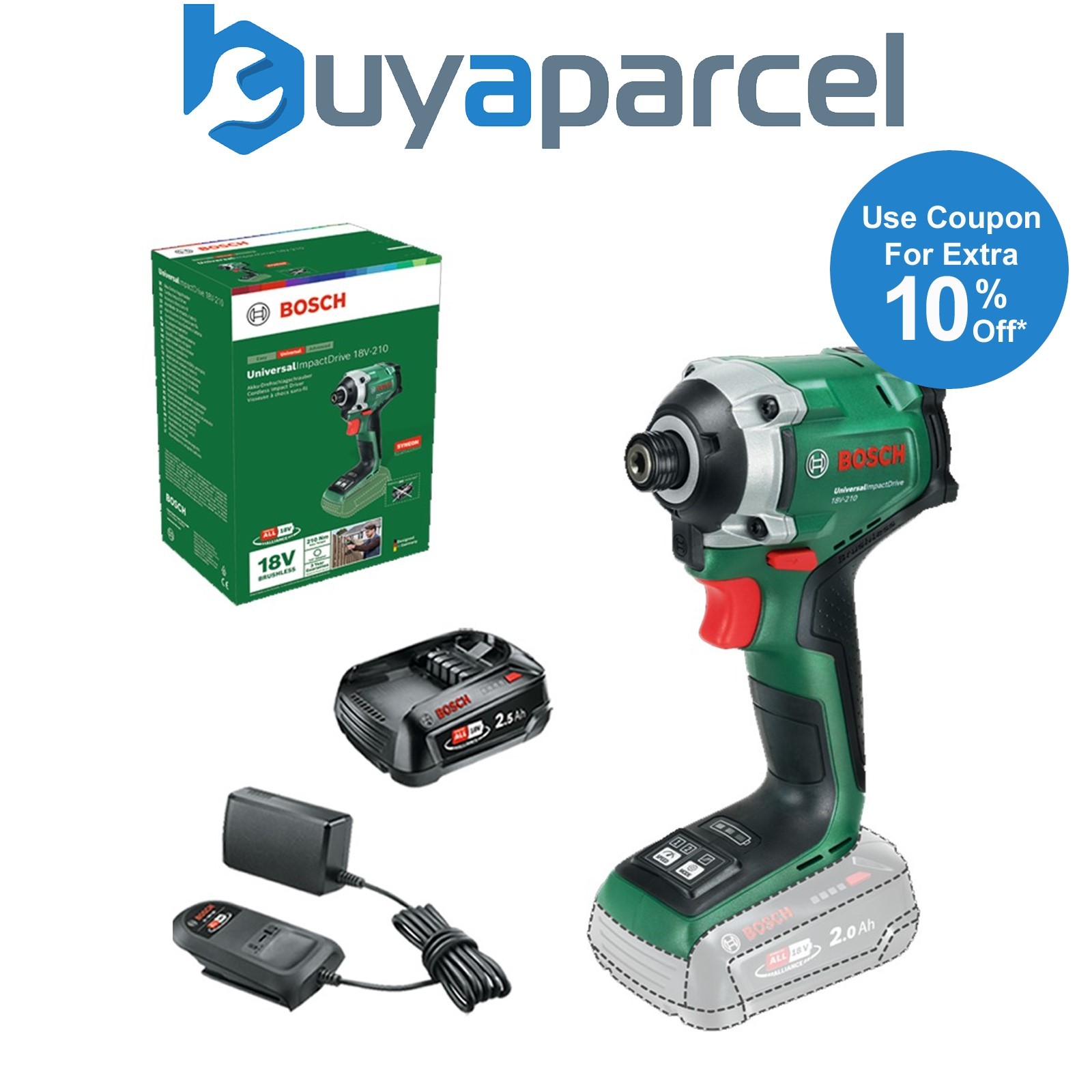 Bosch 18v Brushless Impact Driver UniversalImpactDrive 18V-210 + 2.5AH Battery