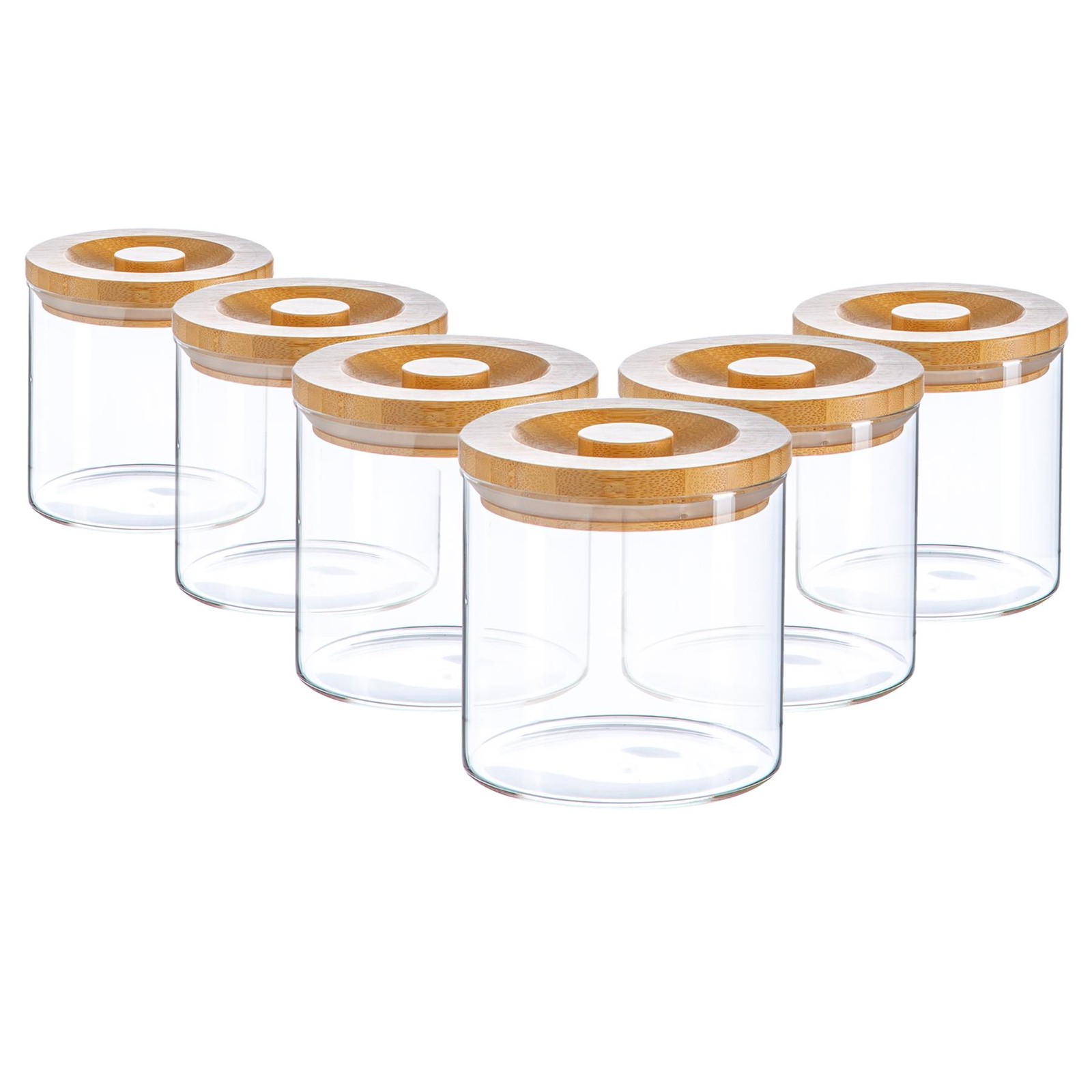 6pc Glass Jar With Wooden Lid Storage Container Airtight 550ml
