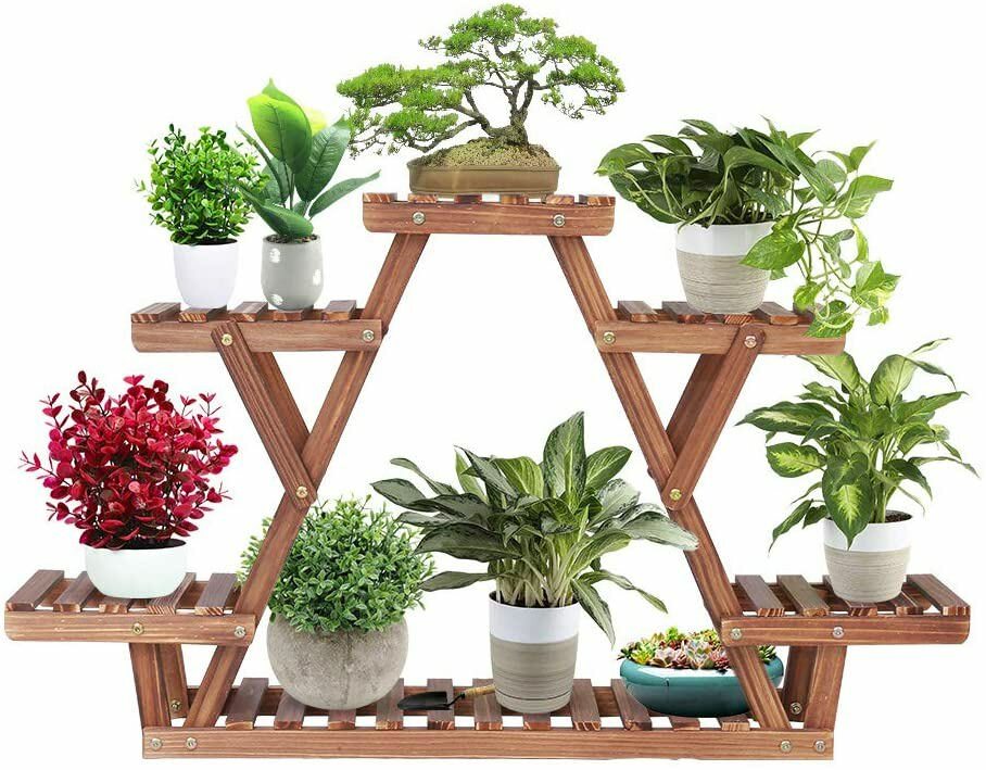 Wood Plant Stand Flower Rack Shelf Home Outdoor Garden Corner Display Ornament