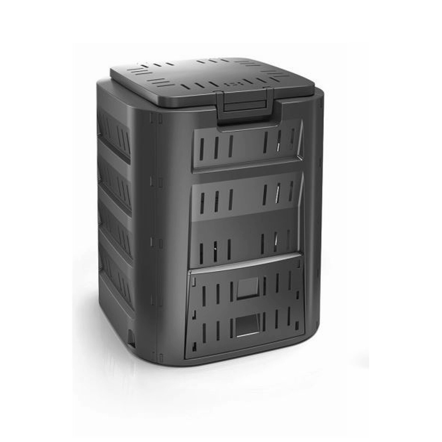 Garden Composter Waste Bin Outdoor Weather Resistant 220L Durable Solid Black HQ