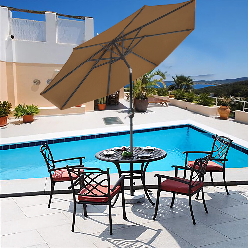 2.7m Garden Patio Parasol Umbrella With Winding Crank & Tilt Function Coffee