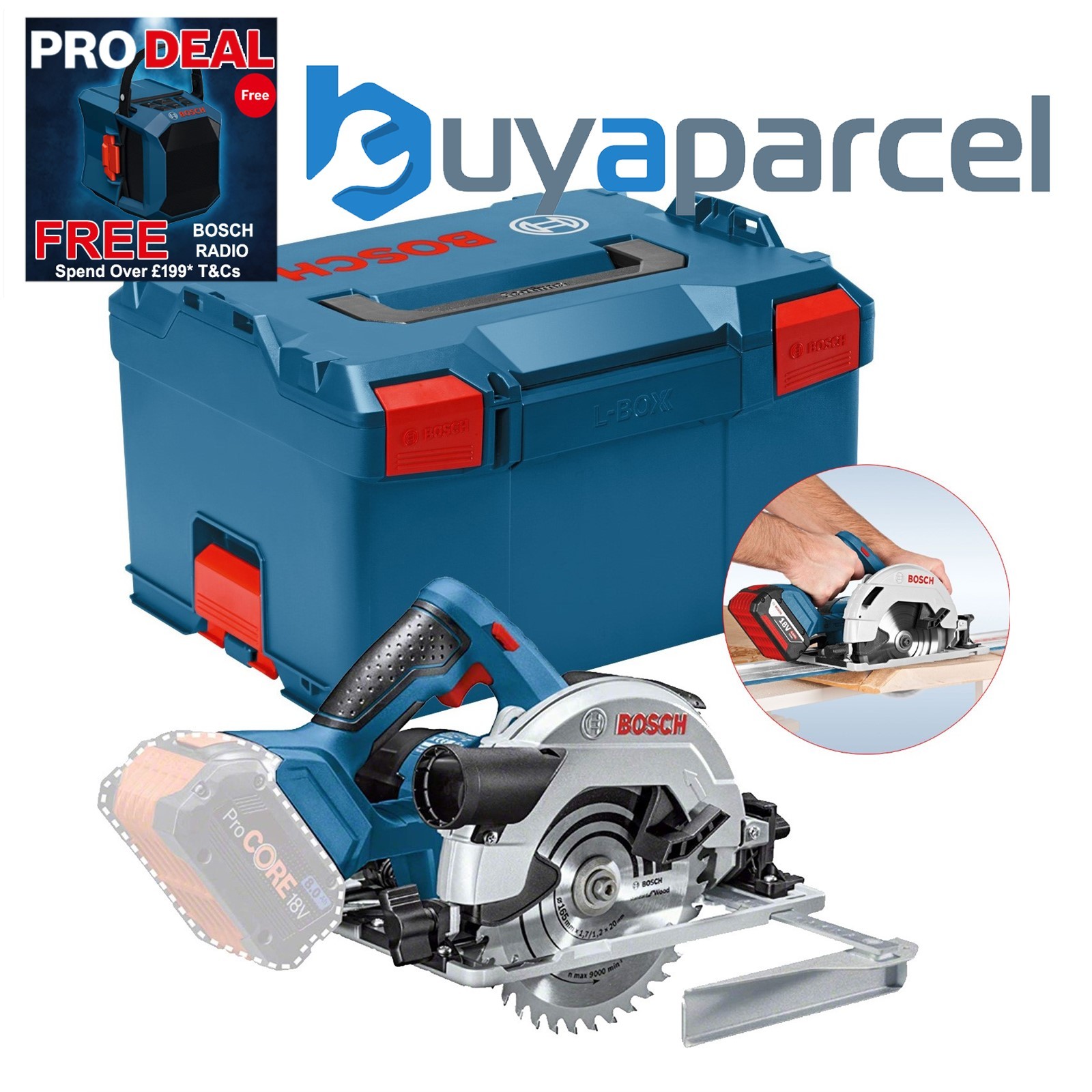 Bosch 18v GKS 18V-57 G 165mm Cordless Circular Saw Inc Guide Rail Base + LBoxx
