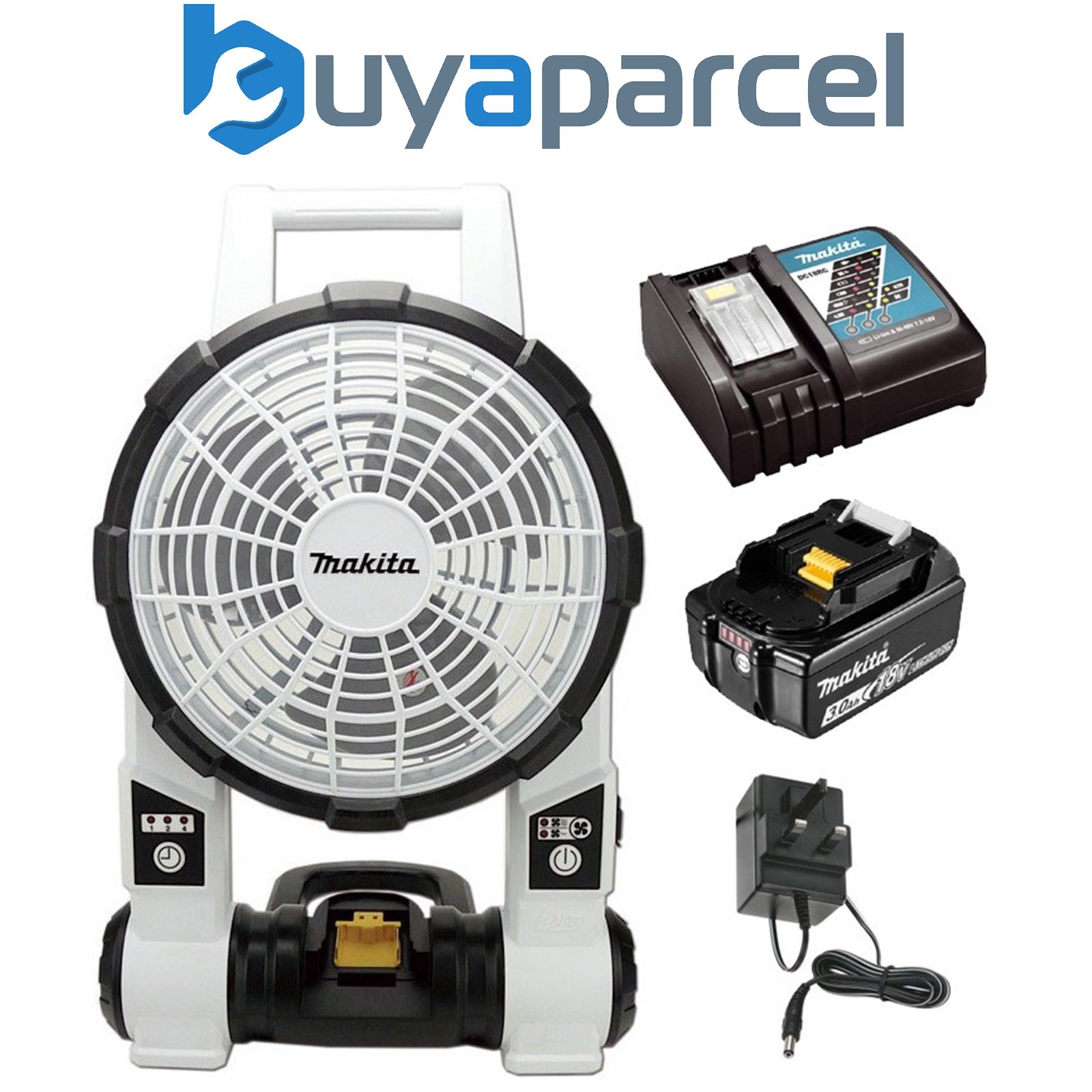 Makita DCF201ZW 18v 240v LXT Cordless Portable 2 Speed Fan White + Battery