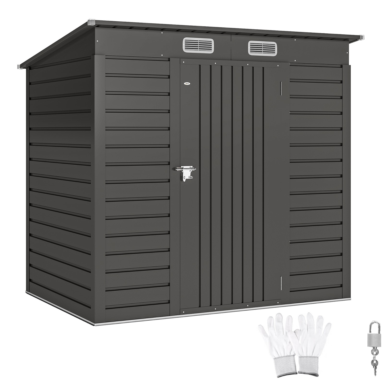 Outsunny 6.3 x 4.3FT Galvanised Metal Garden Shed with Lockable Door, Grey