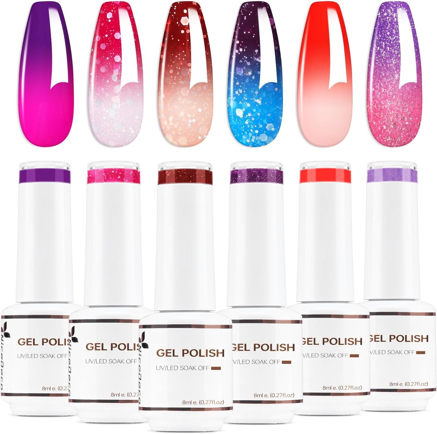 Nicedeco Color Changing Gel Nail Polish Set, UV/LED Gel Polish,Nail Art Manicur