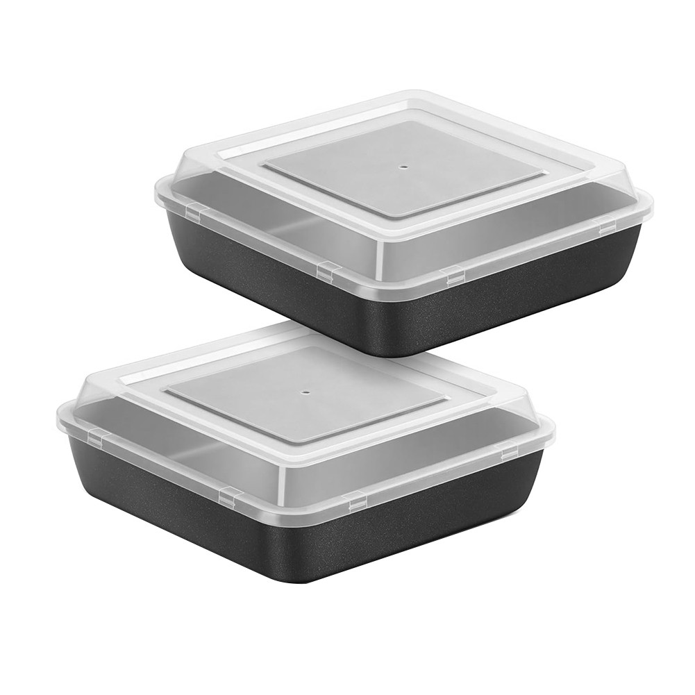 2pcs 8x8 Inch Square Baking Pan with Lid Set, Nonstick Square Cake Pans6464