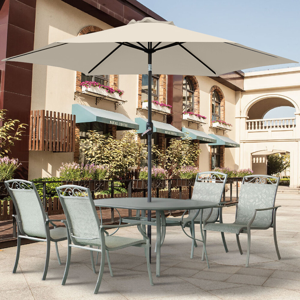 2.5M Round Garden Parasol Umbrella Patio Sun Shade Aluminium Crank Tilt Cream