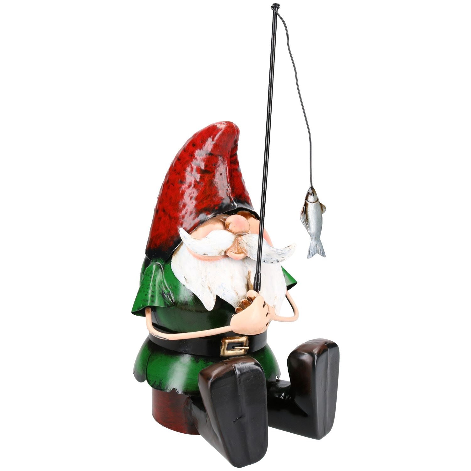 Hand Painted Metal Garden Gnome Fishing Gift Ornament 20x18x39.5cm