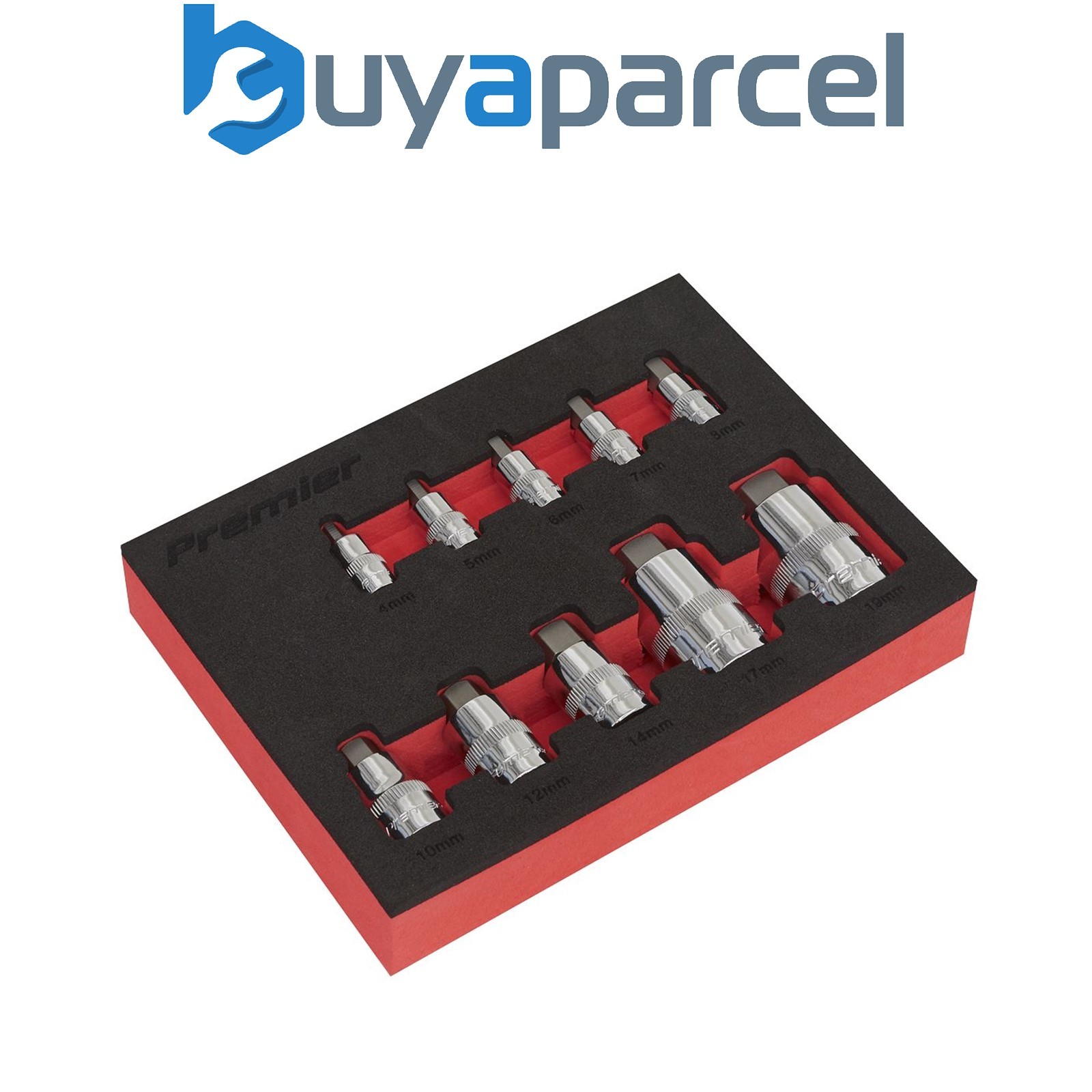 Sealey AK6244 Premier Stubby Hex Socket Bit Set 1/4", 3/8" & 1/2"Sq Drive 10pc