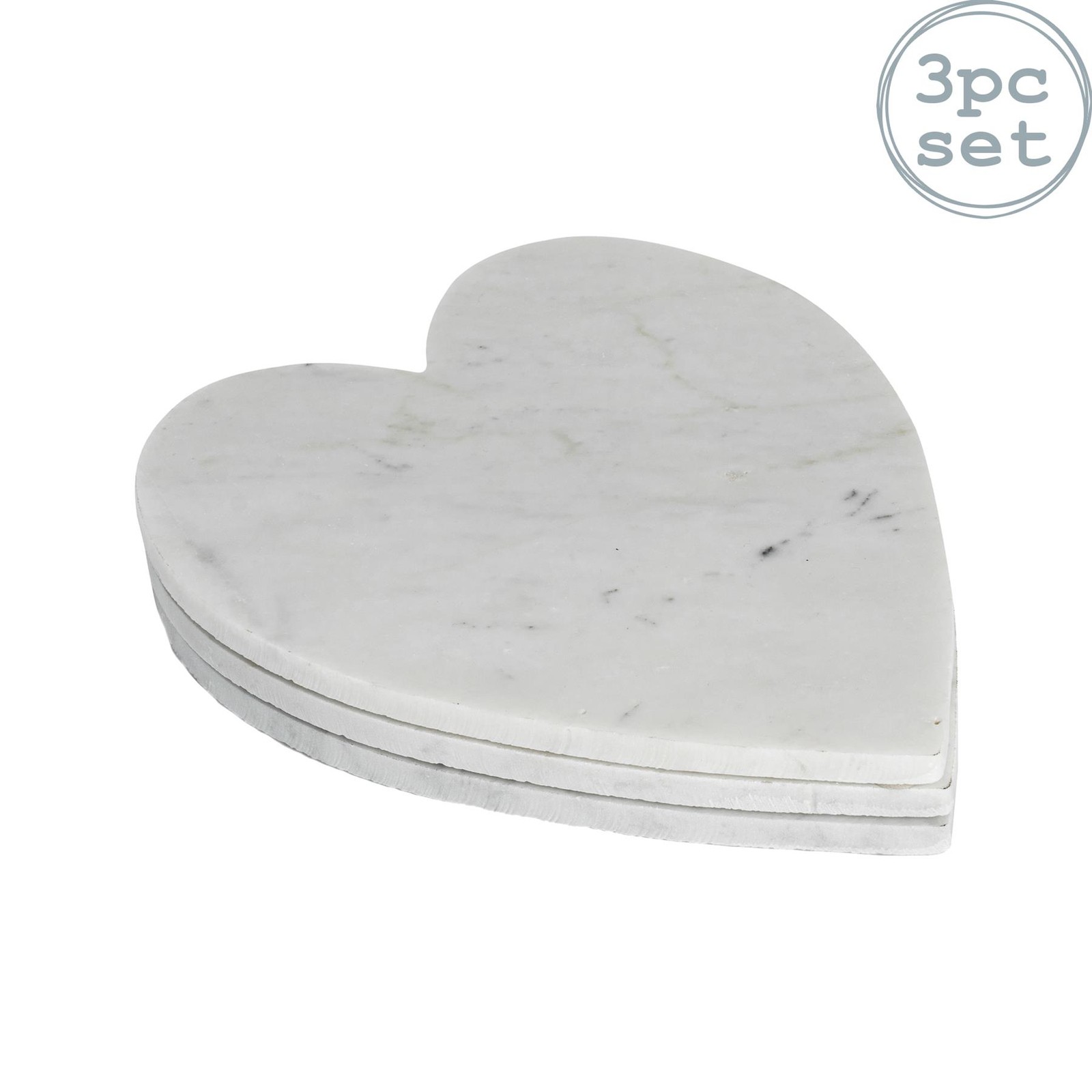 3x Heart Marble Serving Platters Rustic Dining Table Setting 23 x 27cm Grey