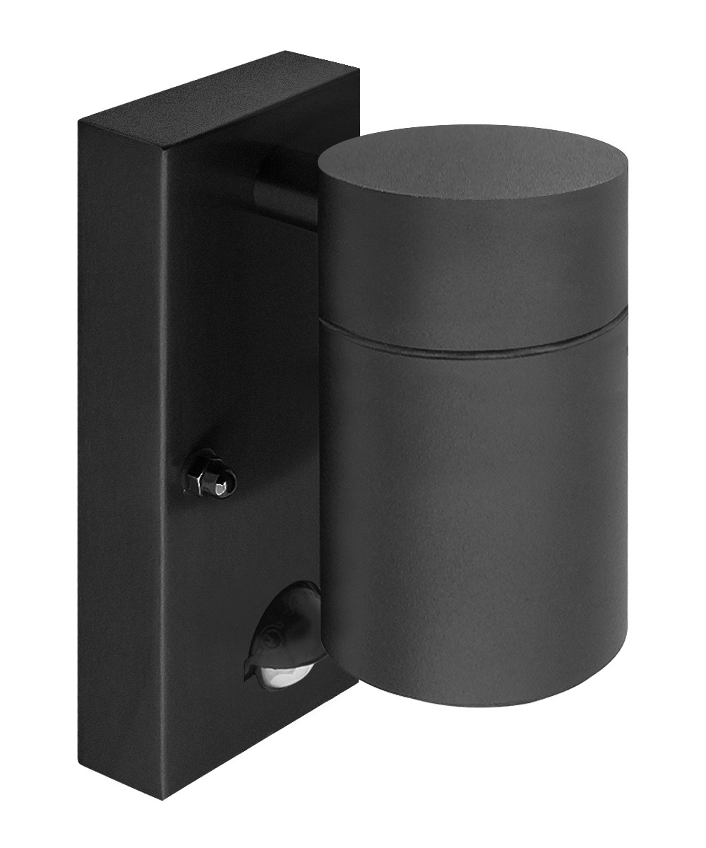 Black PIR Stainless Steel Single Outdoor Wall Light with Movement Sensor IP44