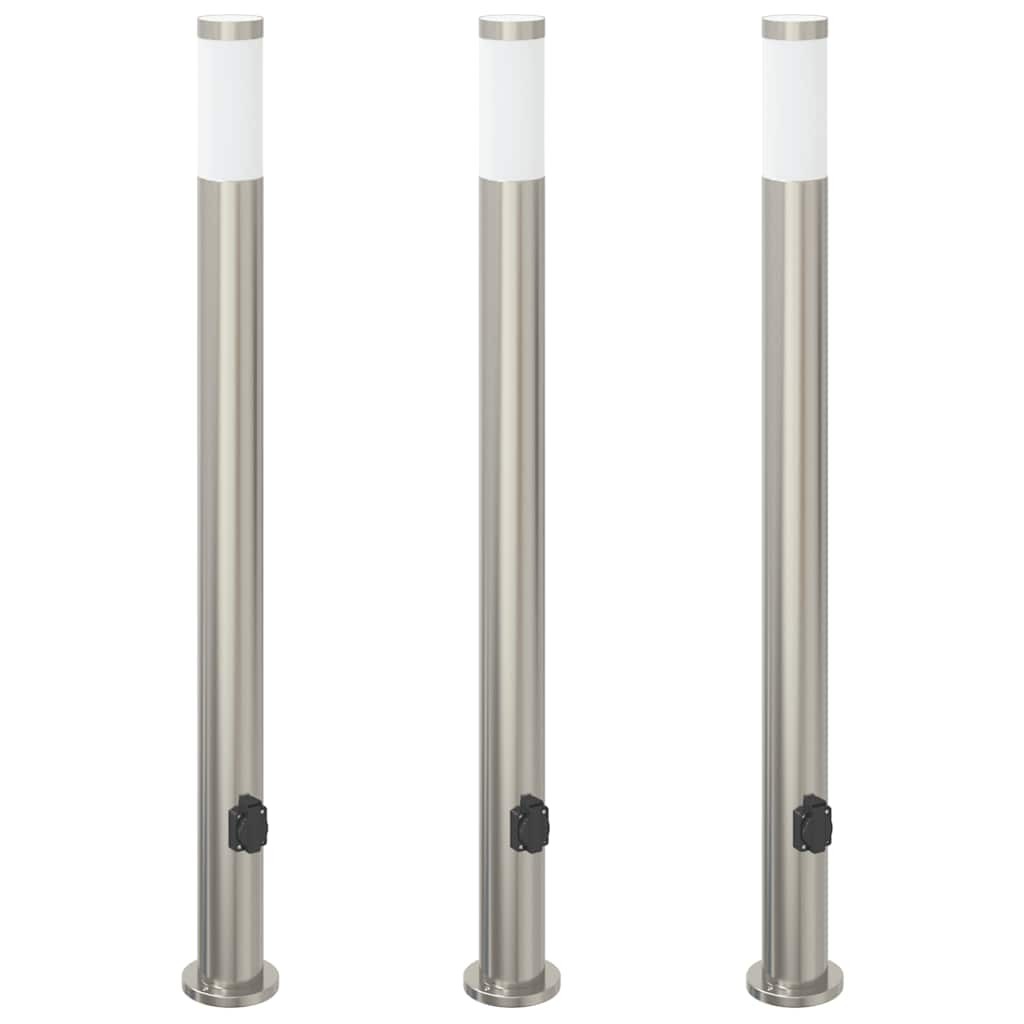Bollard Lights 3pcs with Outlet 110cm Stainless Steel IP44 Outdoor Garden vidaXL