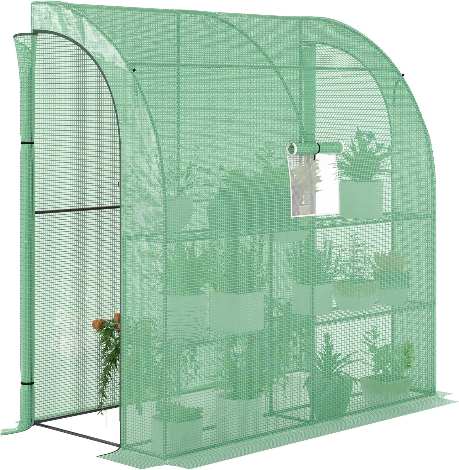 Outsunny Walk-In Lean to Wall Greenhouse with Windows and Doors, Outdoor Green