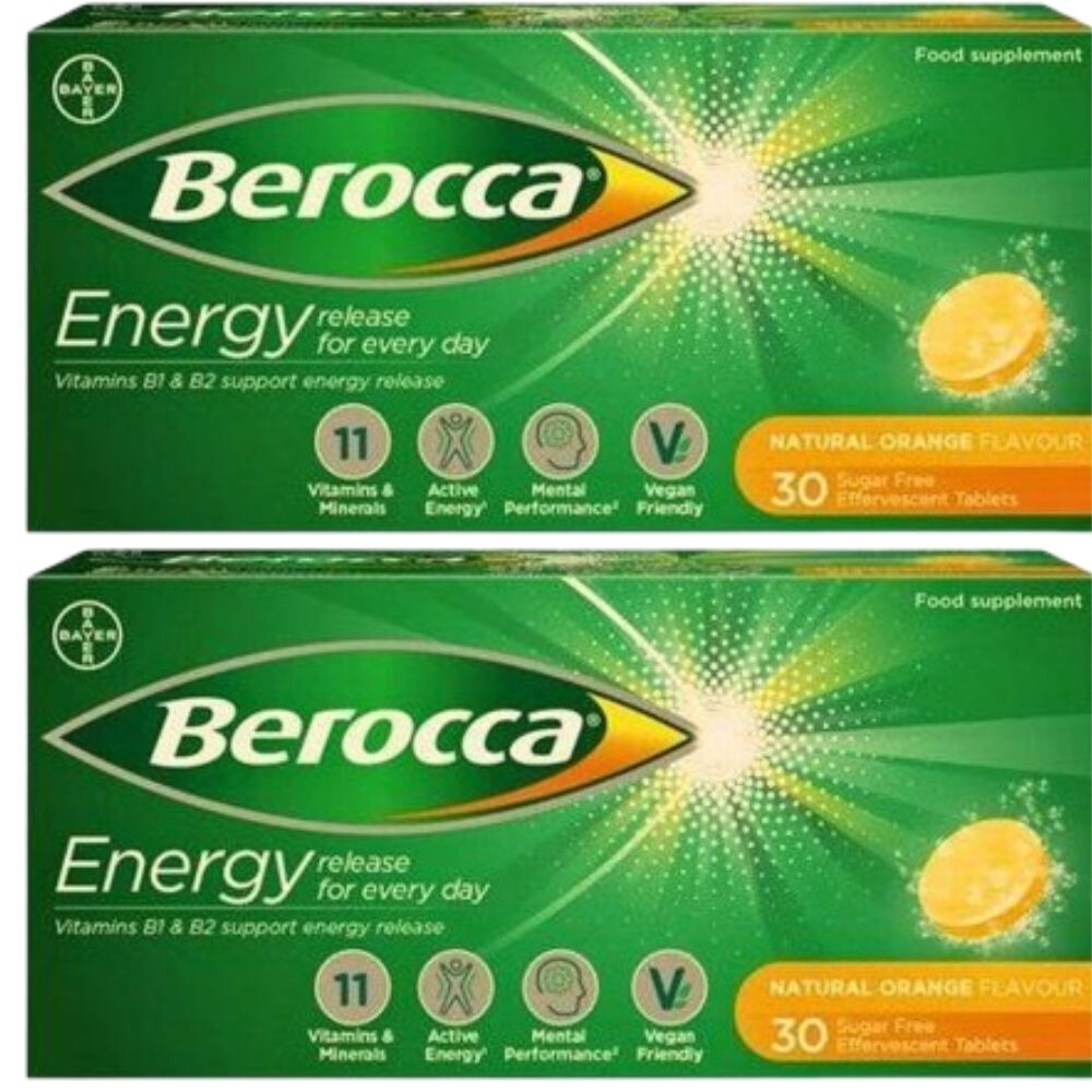 Berocca Vitamin C Effervescent 30 Tablets Neutral Orange Flavour, Pack 2