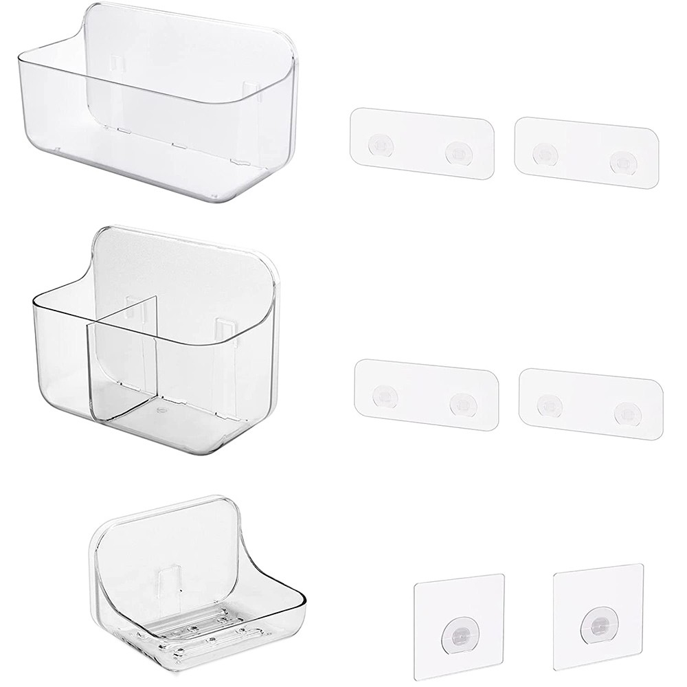 3 Pack Shower Holder, Soap Dish & Toothbrush Holder, Wall Mounted Plastic6030