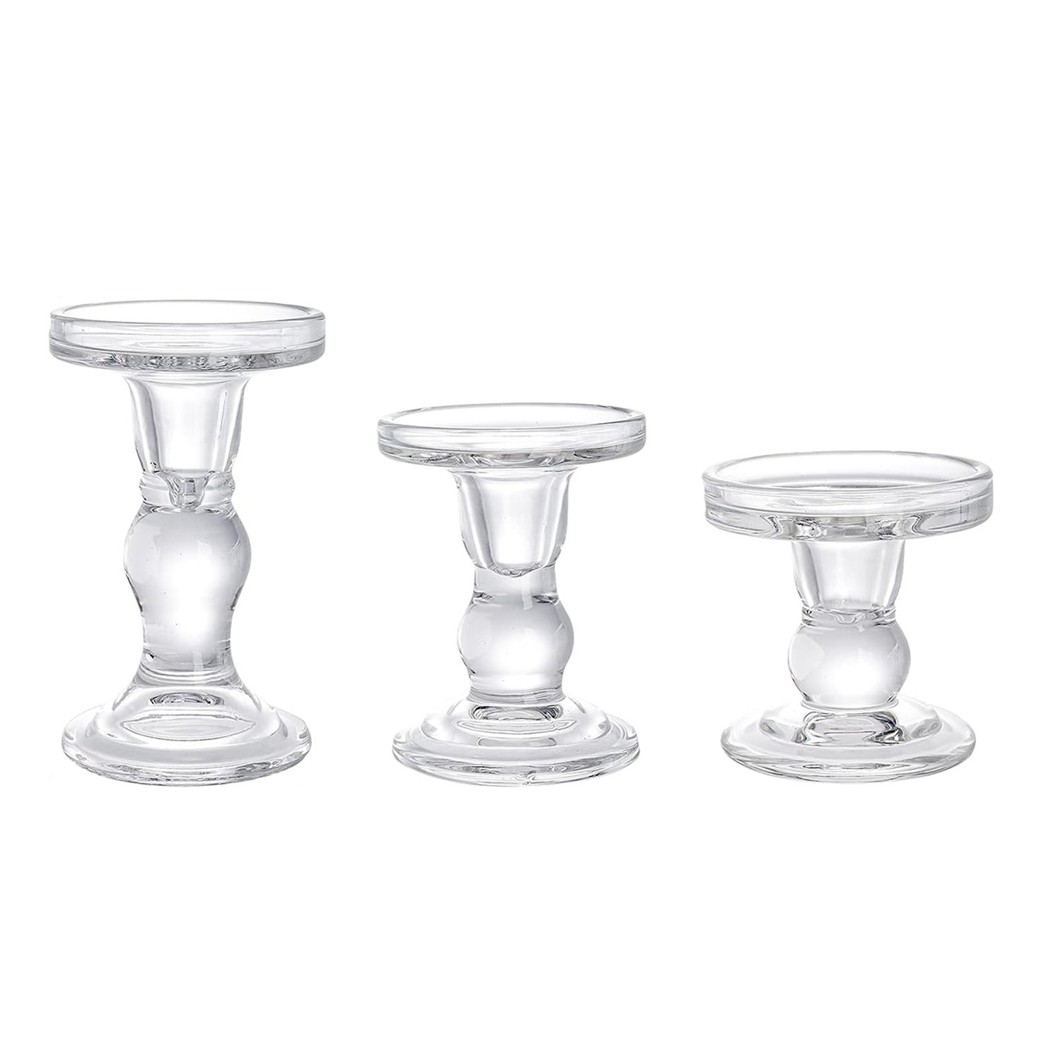 Glass Candle Holders, Clear Pillar Taper Candlestick Crystal Candle Holder7485