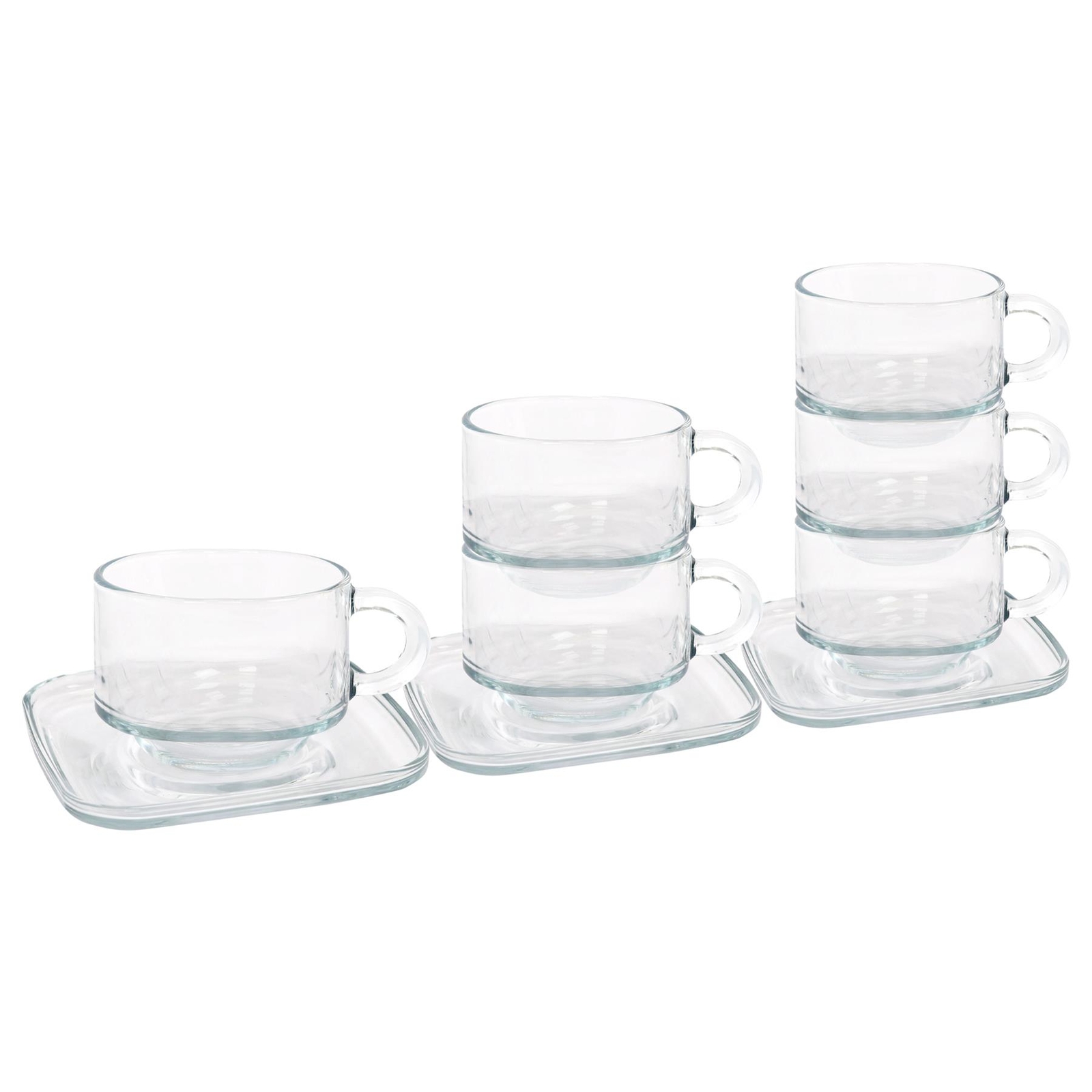 12pc LAV 270ml Cozy Stacking Glass Coffee Cups & Saucer Set Clear Glasses