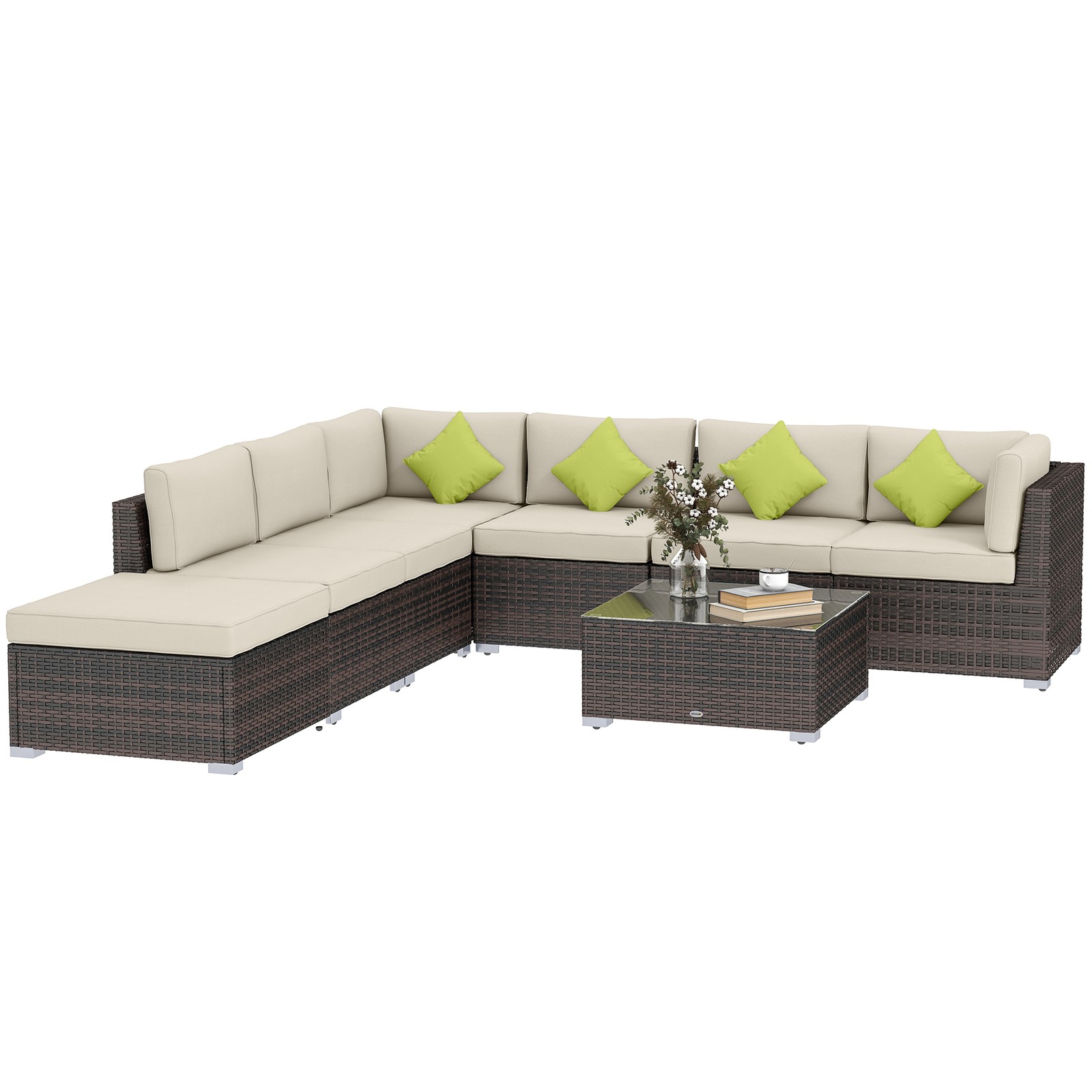 Outsunny 8pc Rattan Sofa Garden Furniture Aluminium Outdoor Patio Set Brown