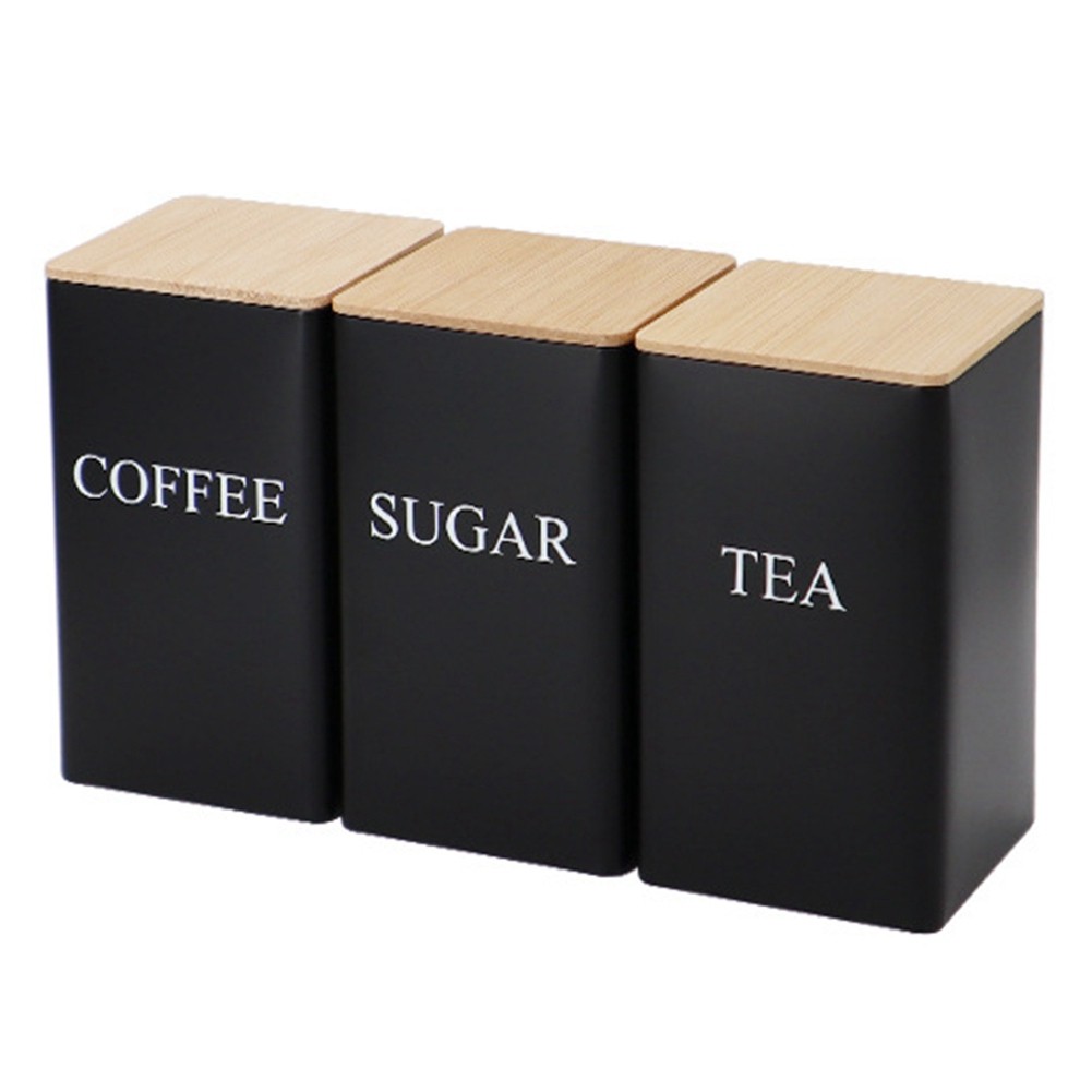 3Pcs Three-Piece Sealed Cans Simple Bamboo Lid Iron Tea Can Snack Storage2670