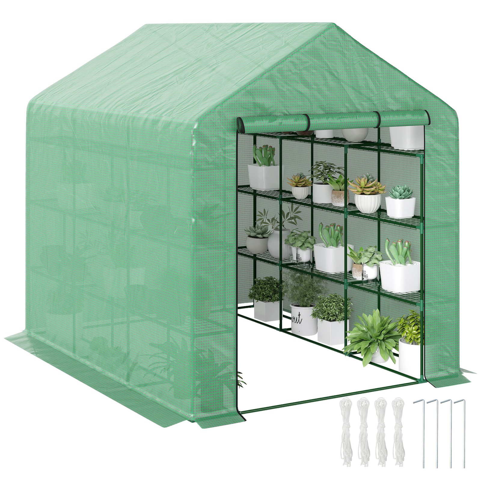 Outsunny Walk-in Garden Greenhouse Shelves Polytunnel Steeple Grow House