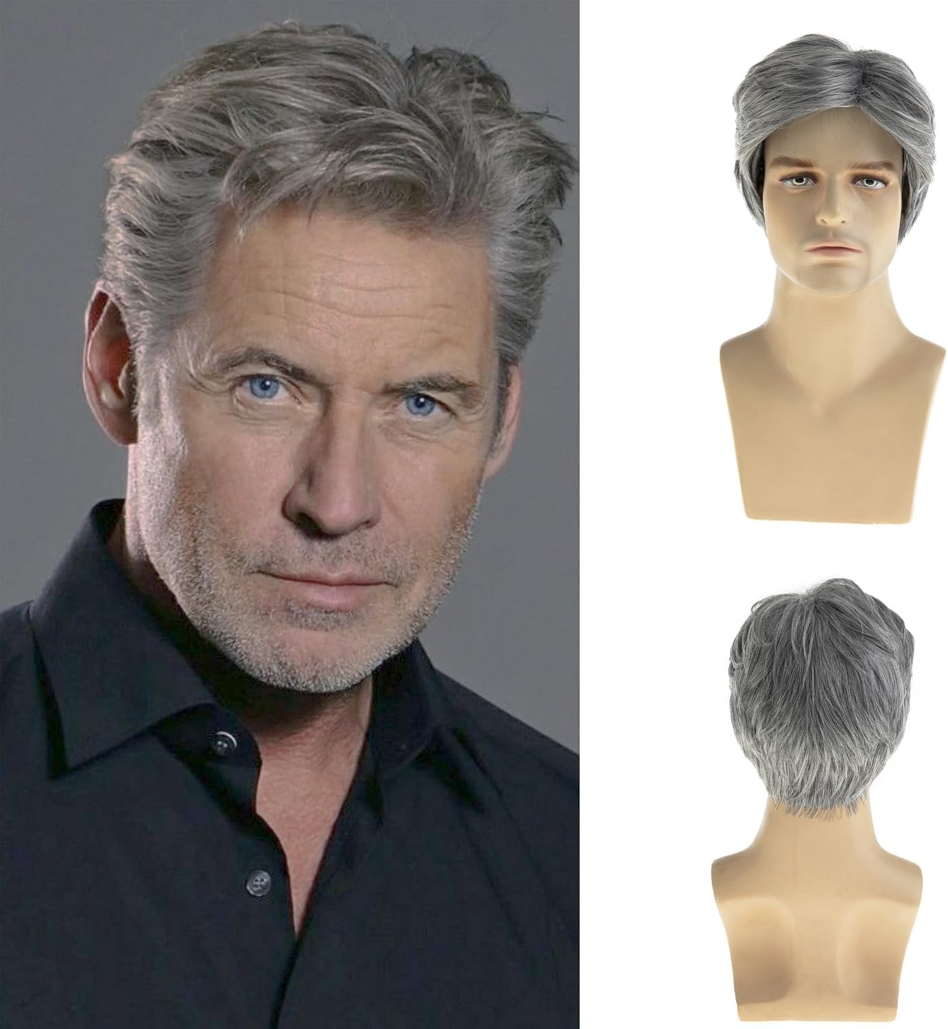 Men Wigs Short Grey Wig Synthetic Heat Resistant Natural Halloween Cosplay