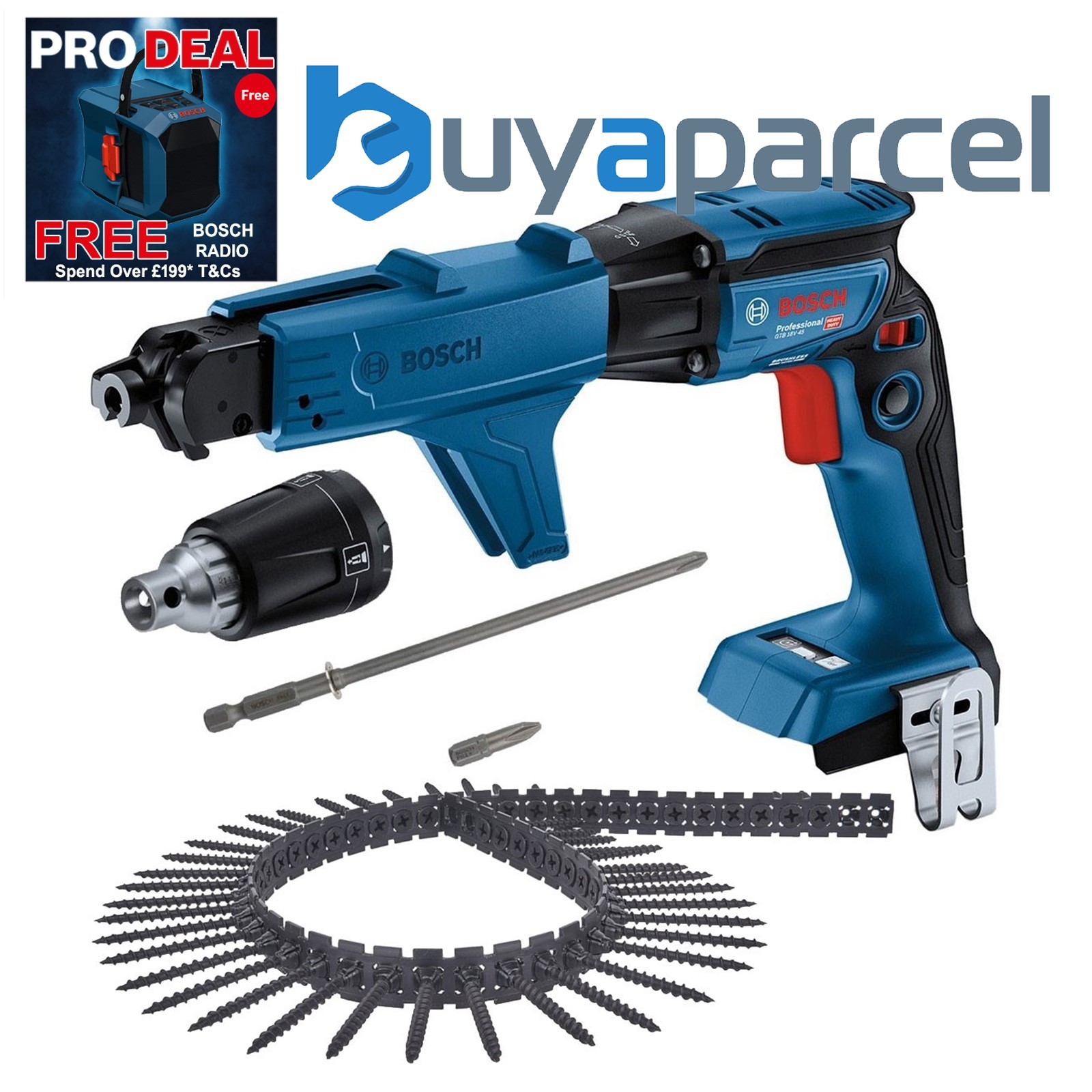 Bosch GTB 18V-45 18v Brushless Collated Drywall Screwdriver GMA-55 + 1000 Screws