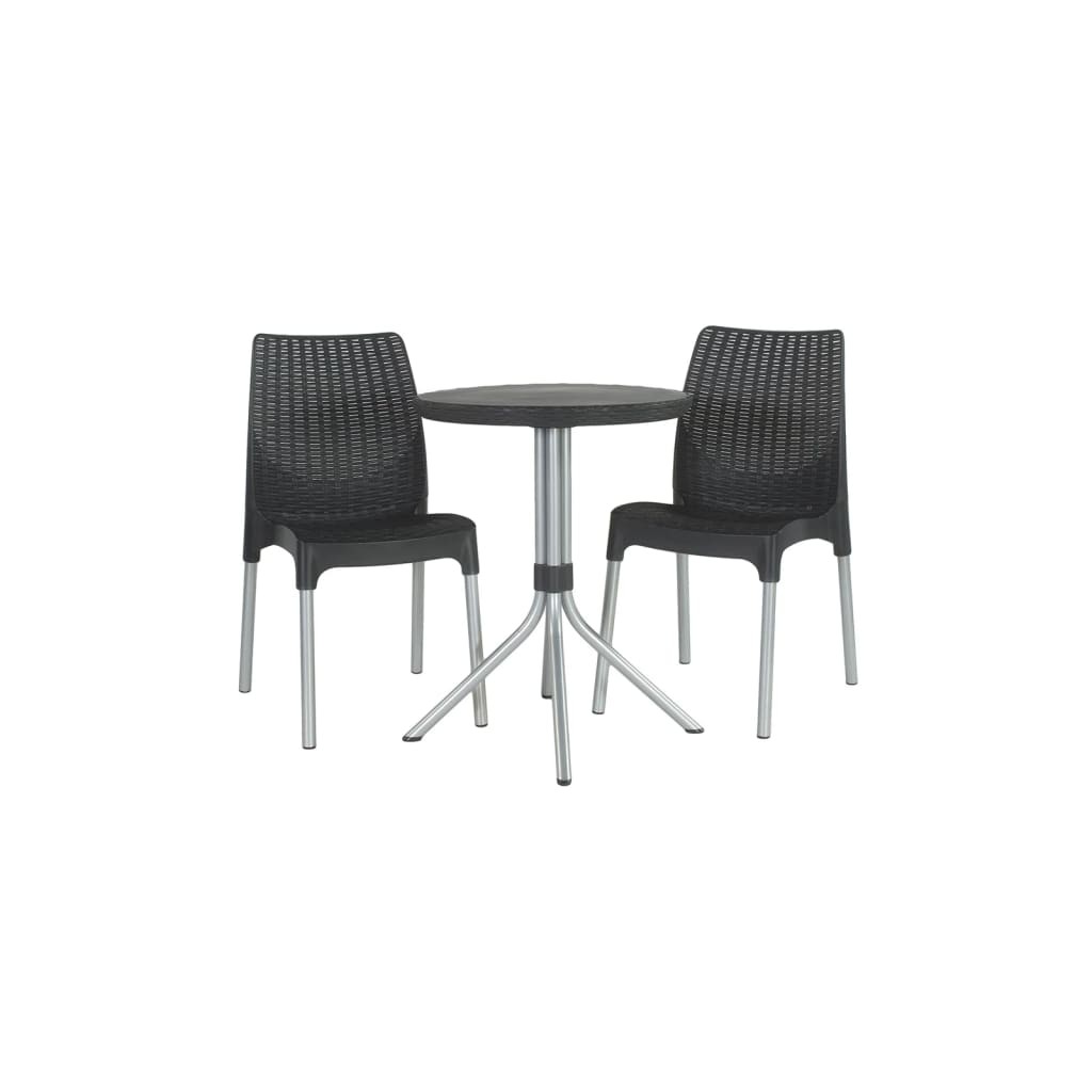 Keter Bistro Set 3 Piece Chelsea Graphite Outdoor Garden Table Chairs 223562 vid