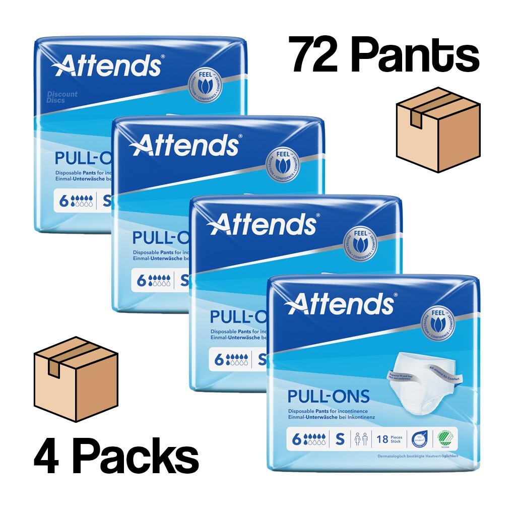Adult Nappies Incontinence Pull up Pants ATTENDS 6S SMALL 4 PACKS OF 18