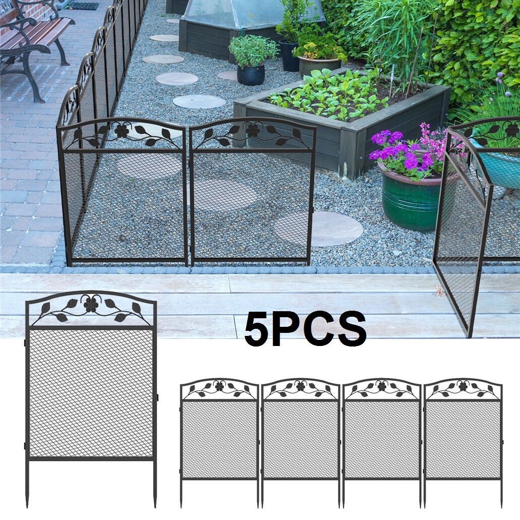 5X Decorative Garden Fence Gate Metal Border Edge Animal Barrier Section Black