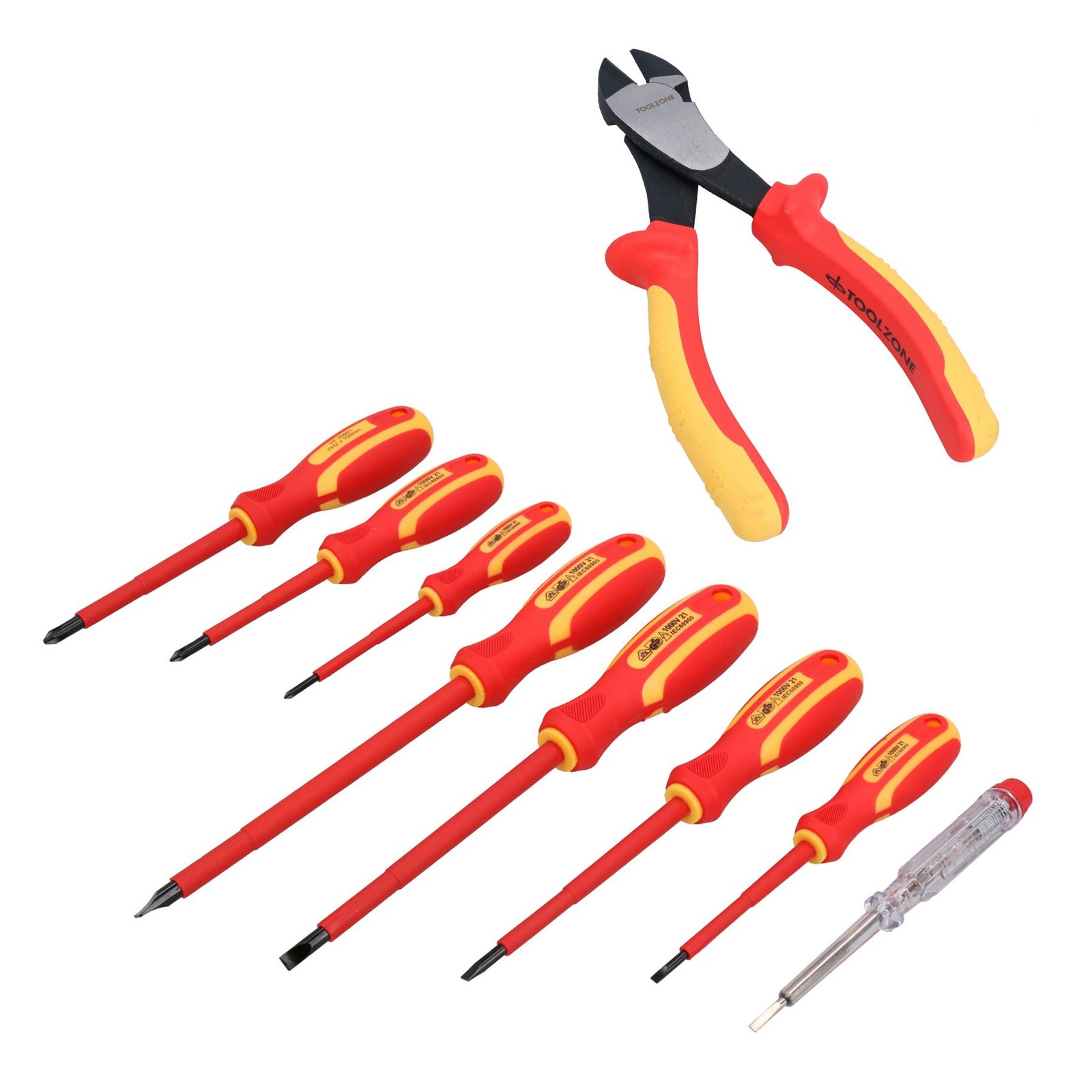 7.5” VDE Electrician Electrical Side Wire Cutting Pliers + 8 Screwdrivers