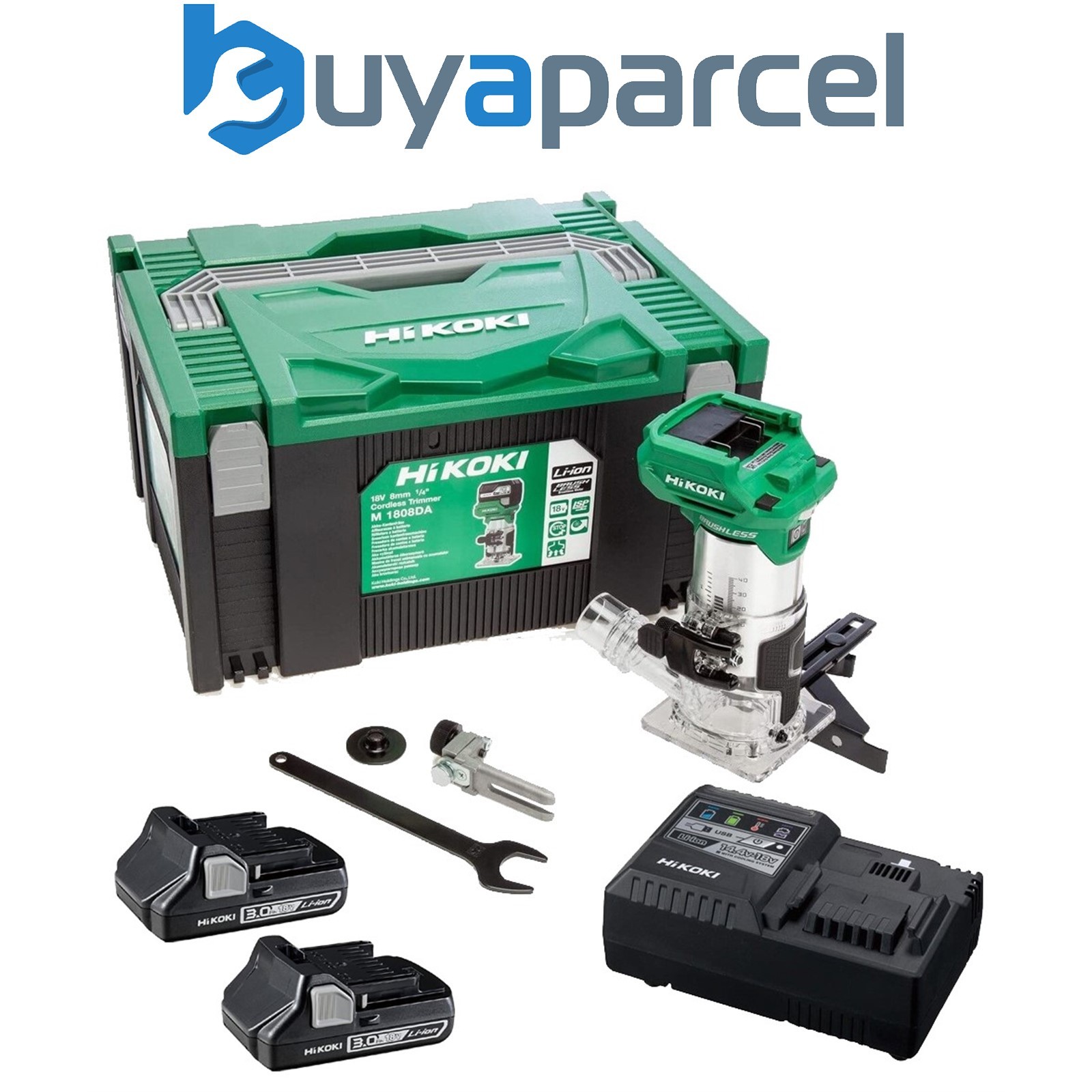 Hikoki M1808DAJPZ 1/4in Cordless Router Trimmer 18V 2 x 3.0Ah Li-ion Cased Kit