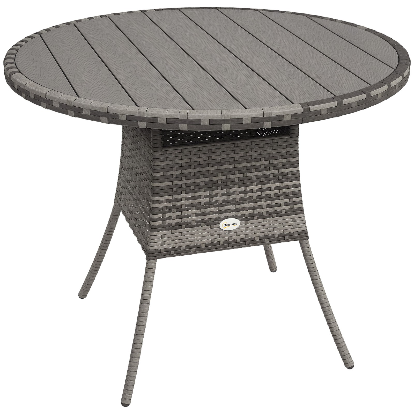 Outsunny Outdoor PE Rattan Dining Table w/ Wood-plastic Composite Top, Grey