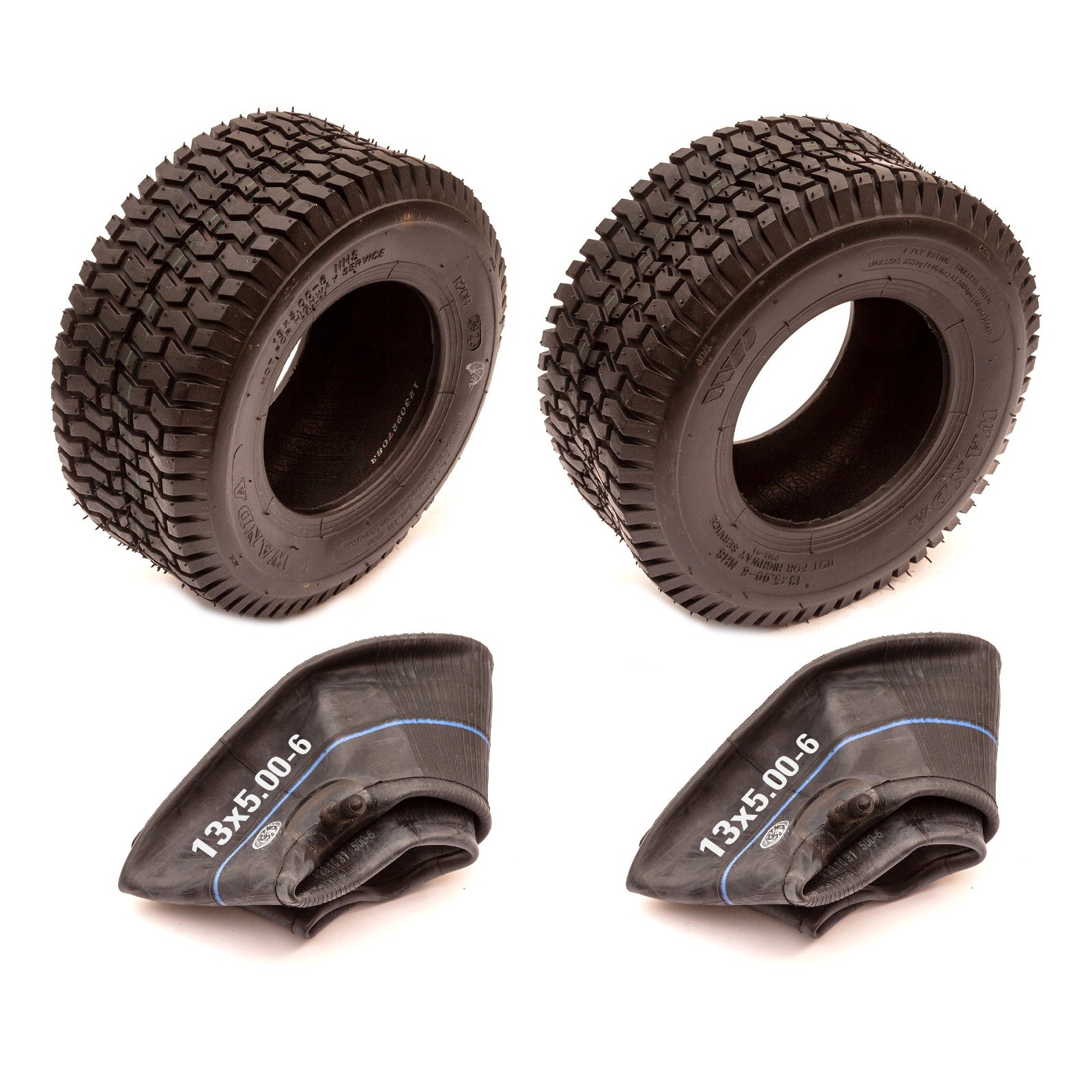 2x Tyre 13x5.00-6 & Inner Tube Ride On Lawn Mower 4 Ply Grass Safe Turf Tread