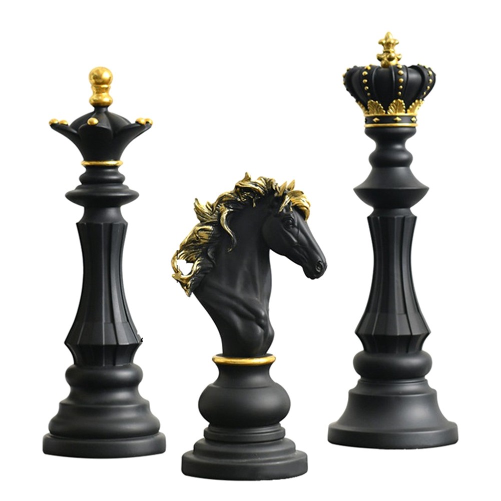 3PCS Chess Resin Decor Ornament Office Figurines Queen Knight Statue Resin8627