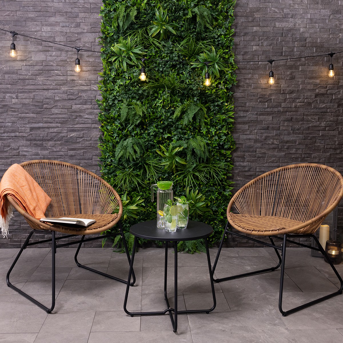 Charles Bentley Zanzibar Tea for Two Bistro Set Natural Cafe 2 Chairs and Table