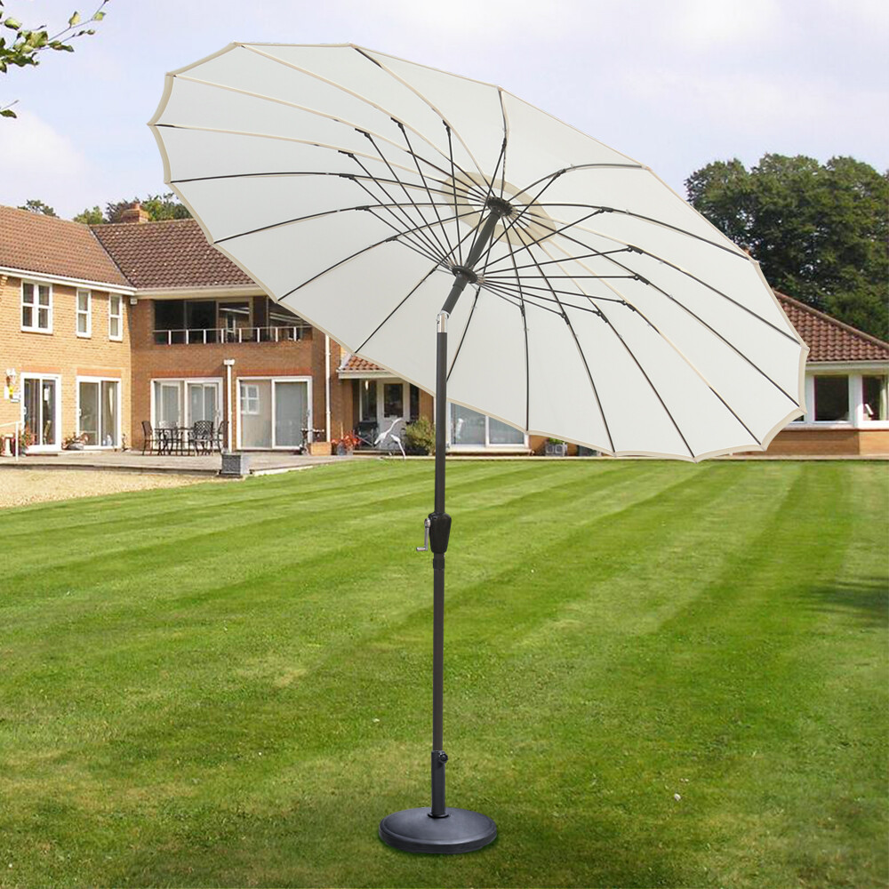 2.7m Outdoor Garden Parasol Patio Sun Shade Umbrella with Tilt Crank Cream