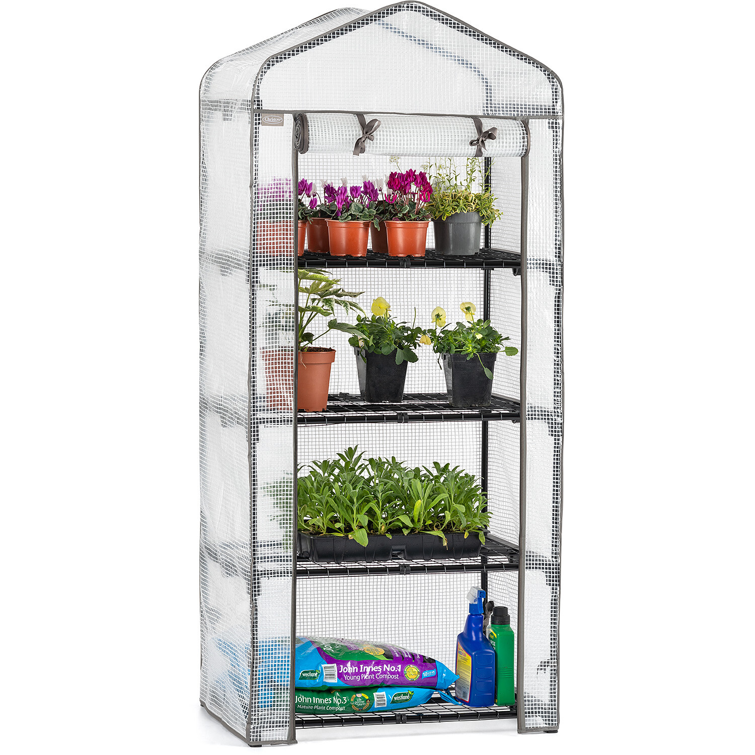 4 Tier Mini Greenhouse Reinforced Cover Garden Grow House Four Shelves Roll Door