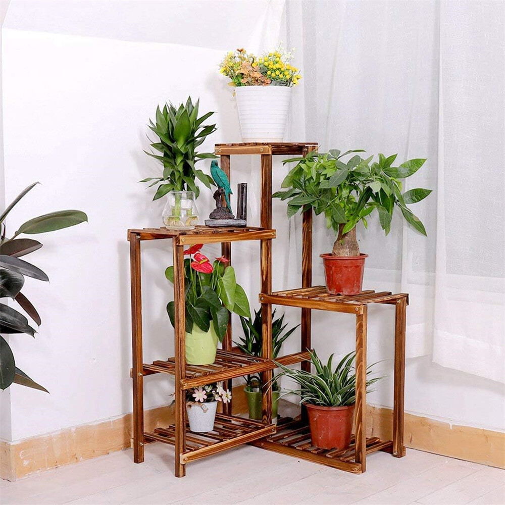 Large Corner Plant Stand Wooden Flower Pot Rack Staircase Hallway Accent Decor
